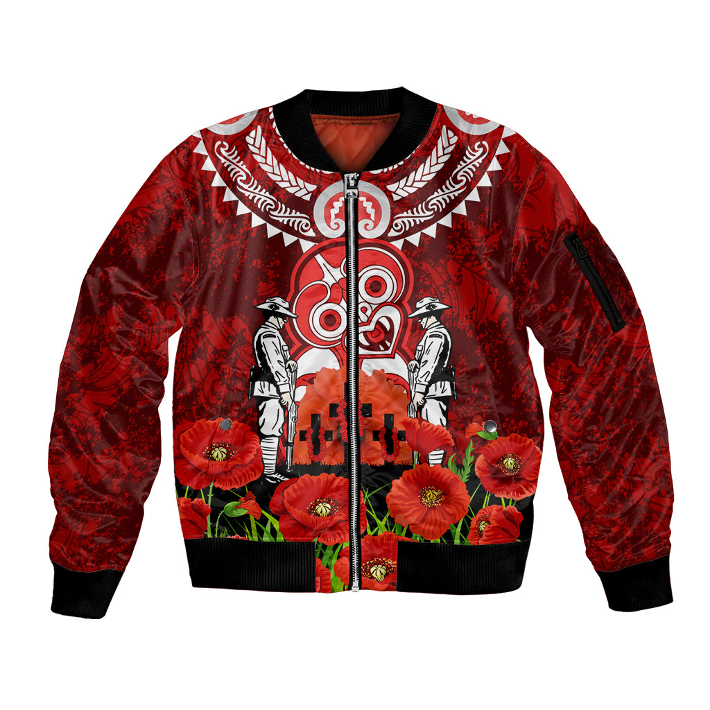 New Zealand ANZAC Waitangi Day Sleeve Zip Bomber Jacket Hei Tiki and Soldier