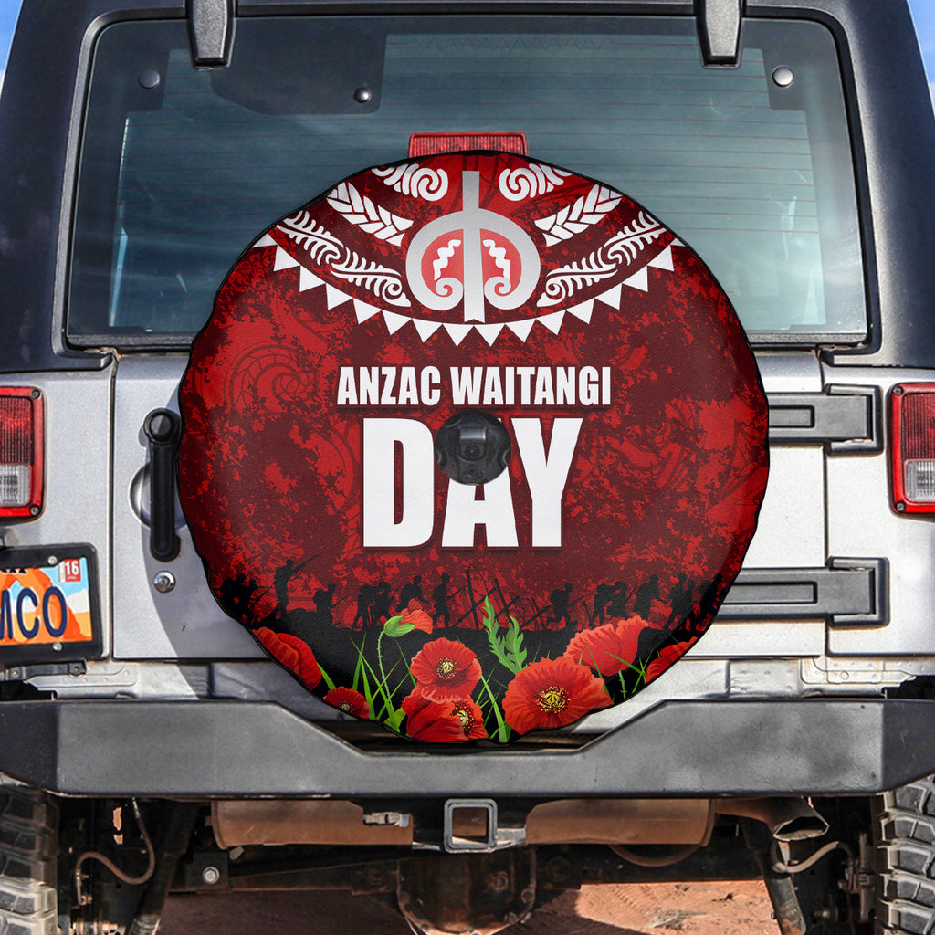 New Zealand ANZAC Waitangi Day Spare Tire Cover Hei Tiki and Soldier
