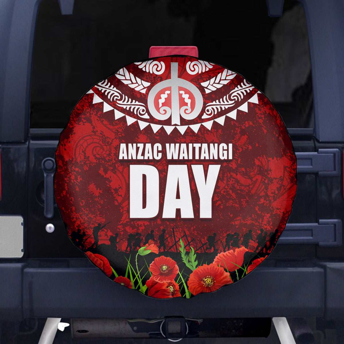New Zealand ANZAC Waitangi Day Spare Tire Cover Hei Tiki and Soldier