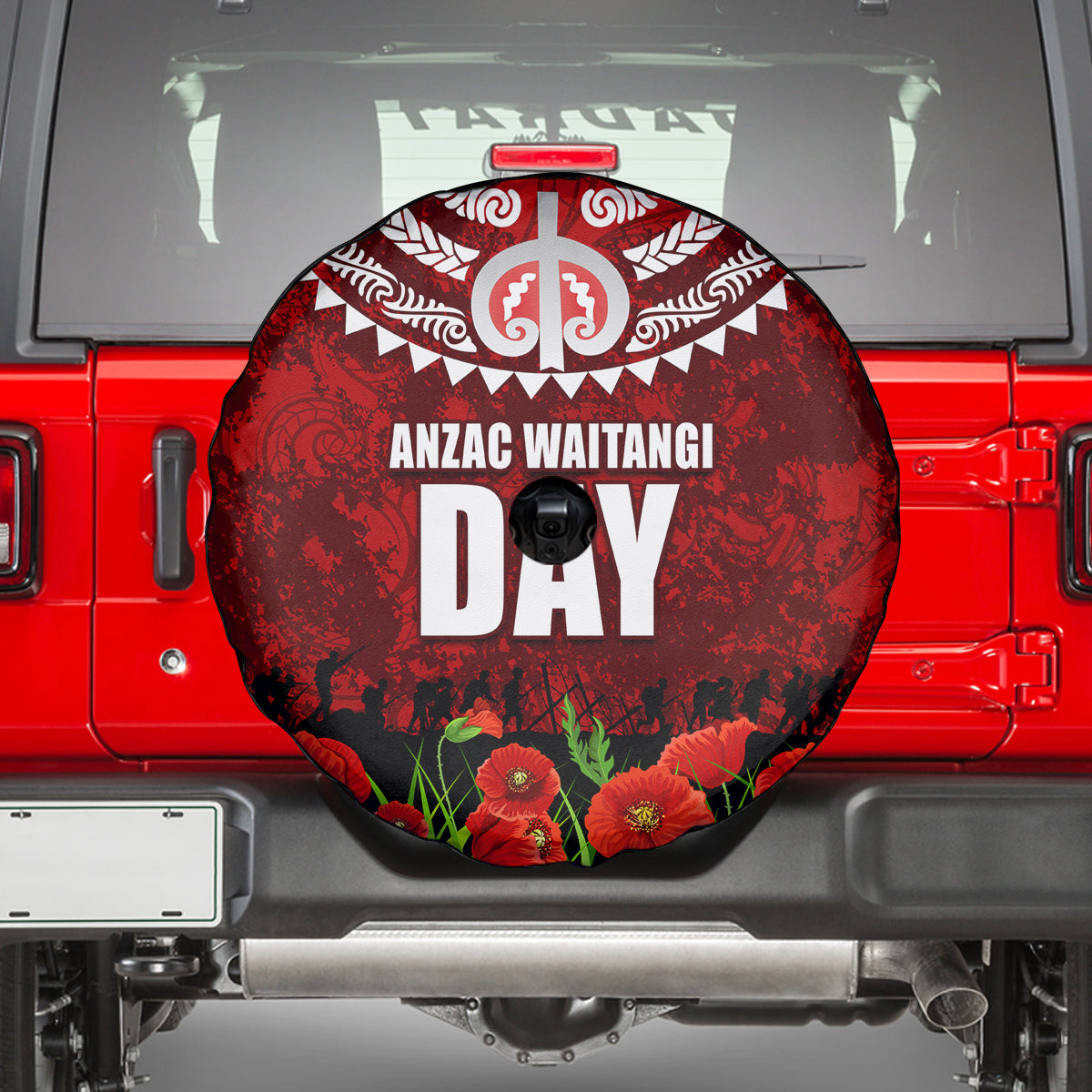 New Zealand ANZAC Waitangi Day Spare Tire Cover Hei Tiki and Soldier