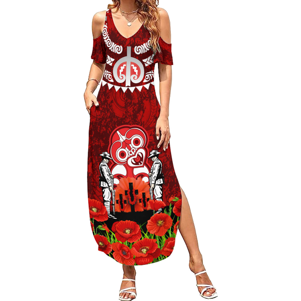 New Zealand ANZAC Waitangi Day Summer Maxi Dress Hei Tiki and Soldier