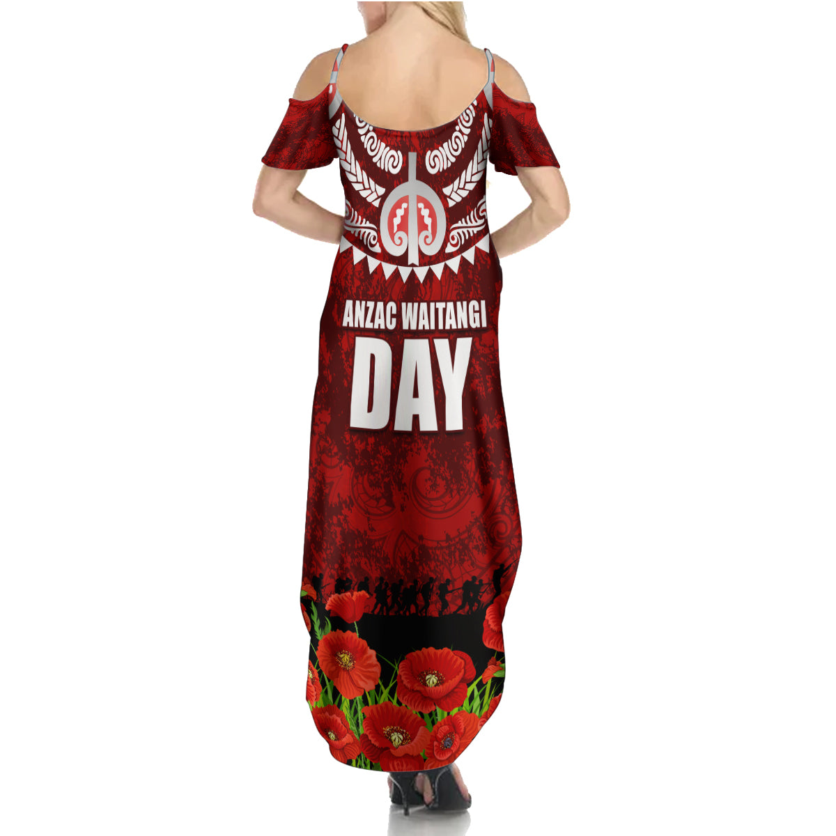 New Zealand ANZAC Waitangi Day Summer Maxi Dress Hei Tiki and Soldier