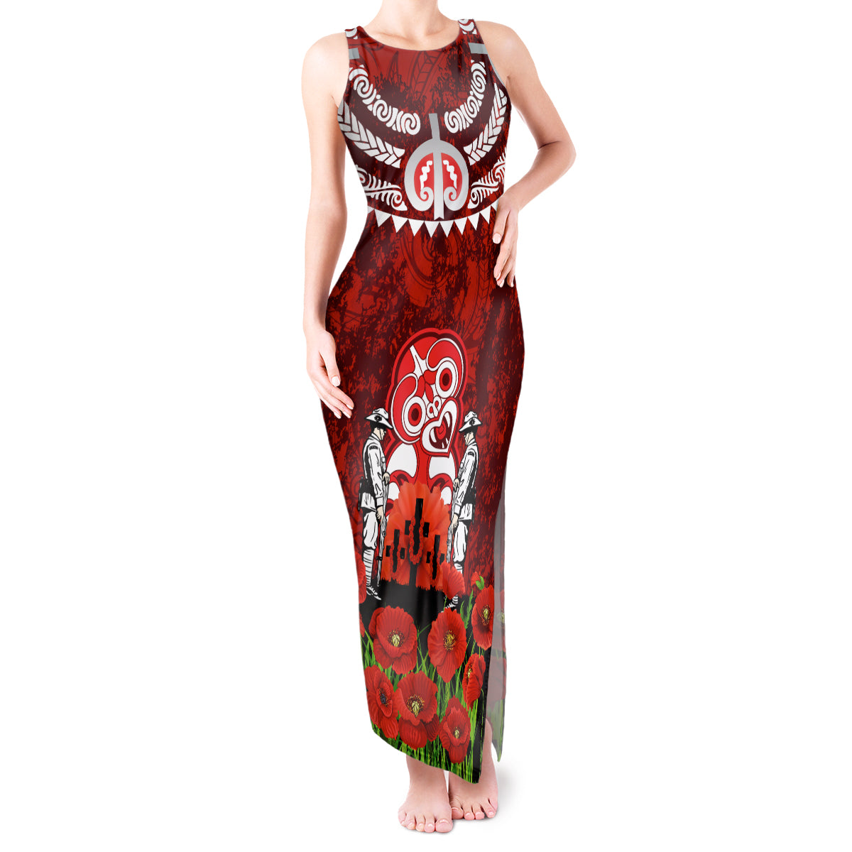 New Zealand ANZAC Waitangi Day Tank Maxi Dress Hei Tiki and Soldier