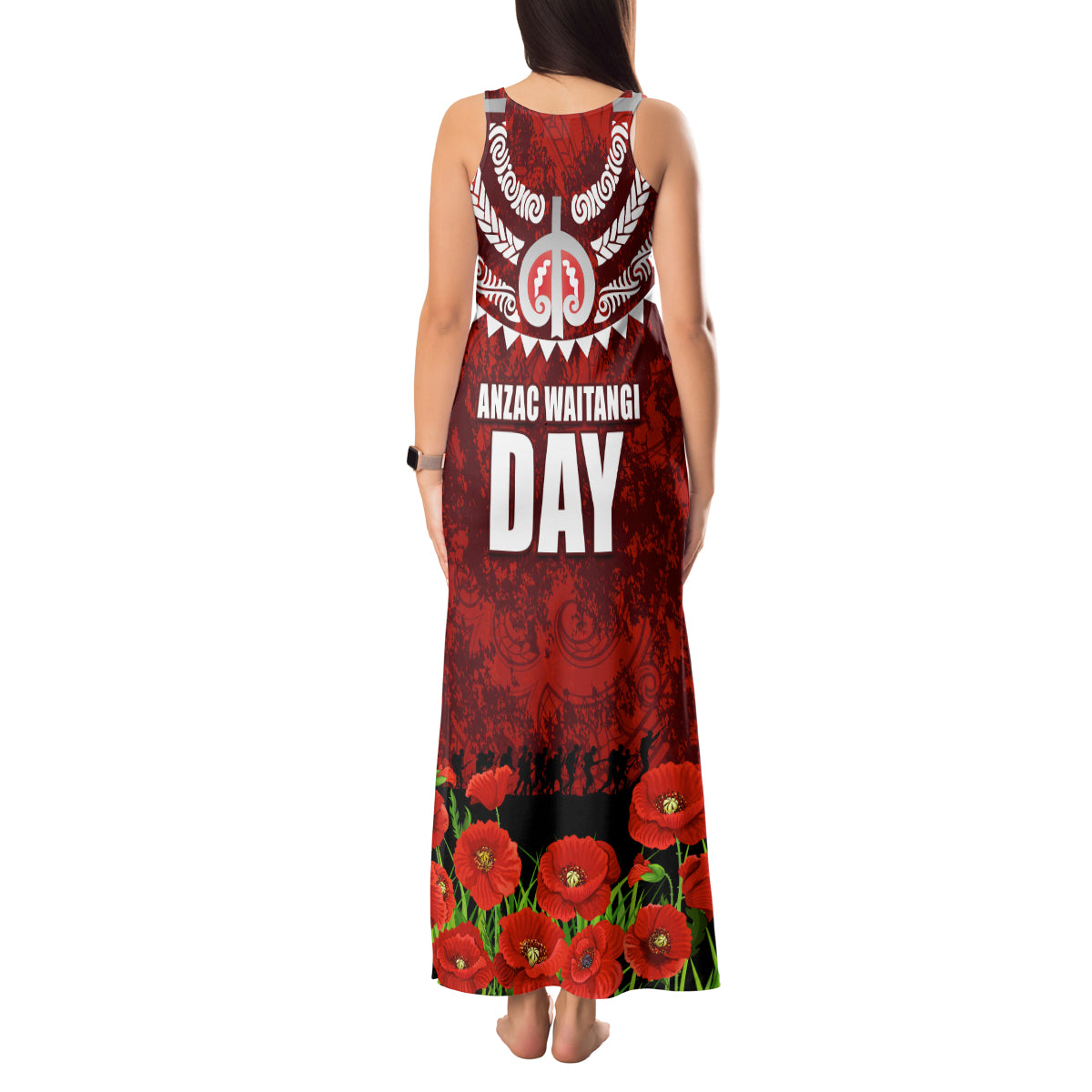 New Zealand ANZAC Waitangi Day Tank Maxi Dress Hei Tiki and Soldier