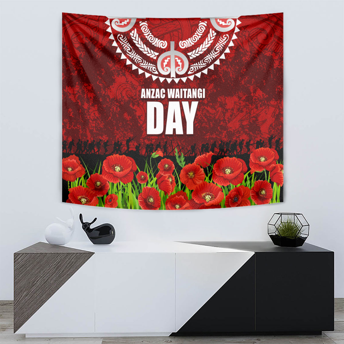 New Zealand ANZAC Waitangi Day Tapestry Hei Tiki and Soldier