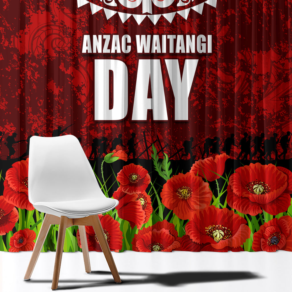 New Zealand ANZAC Waitangi Day Window Curtain Hei Tiki and Soldier