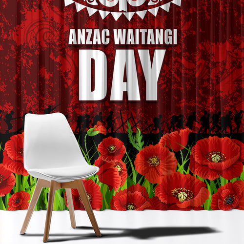 New Zealand ANZAC Waitangi Day Window Curtain Hei Tiki and Soldier