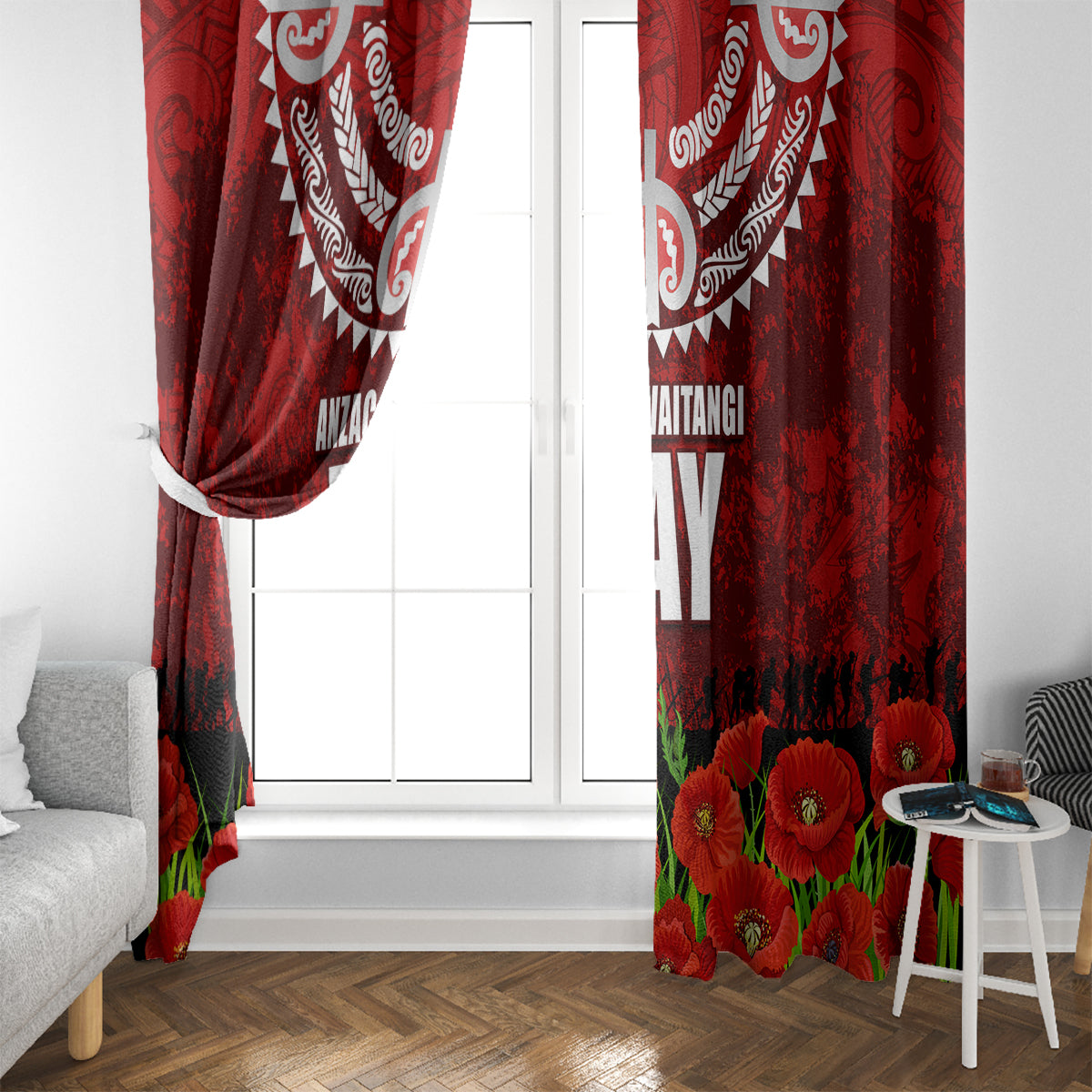 New Zealand ANZAC Waitangi Day Window Curtain Hei Tiki and Soldier