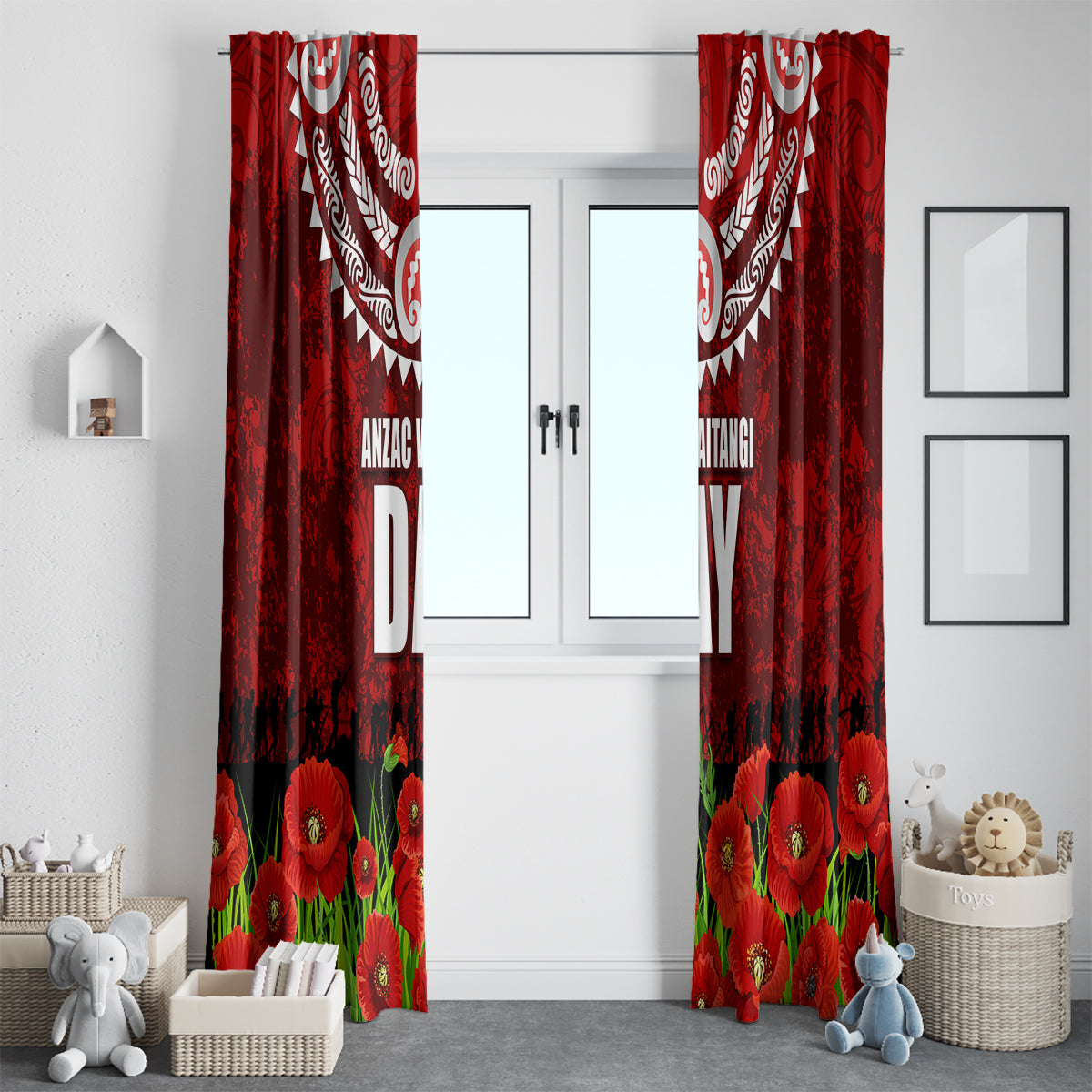 New Zealand ANZAC Waitangi Day Window Curtain Hei Tiki and Soldier