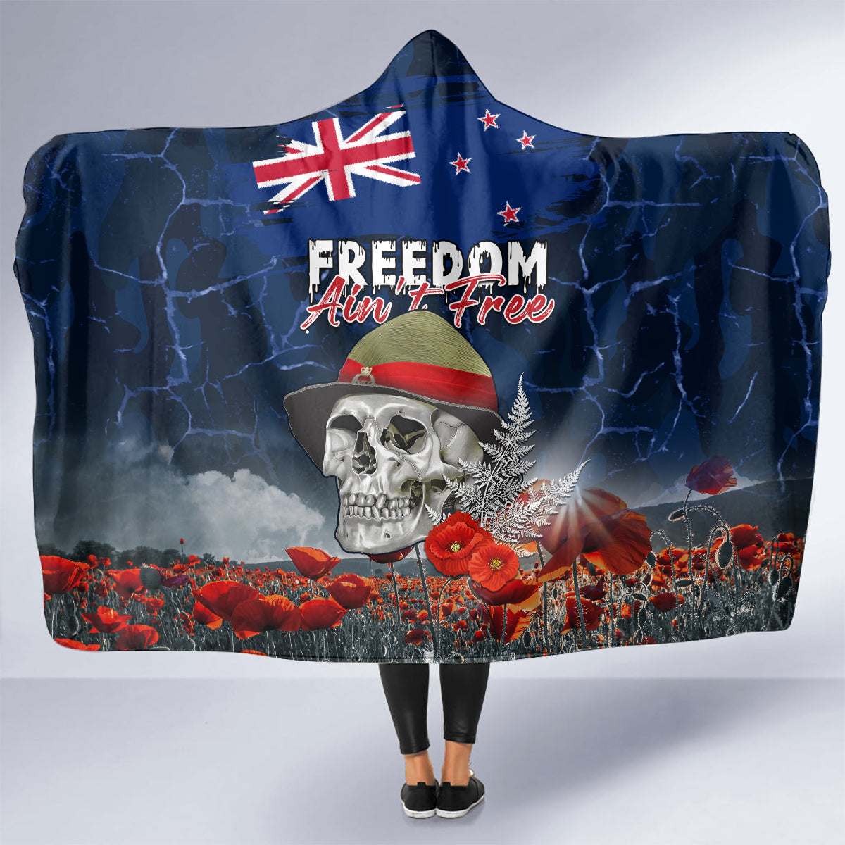 New Zealand ANZAC Day Hooded Blanket Freedom Ain't Free