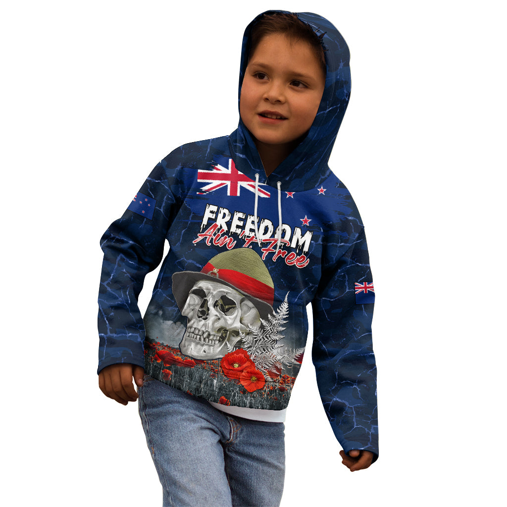 New Zealand ANZAC Day Kid Hoodie Freedom Ain't Free