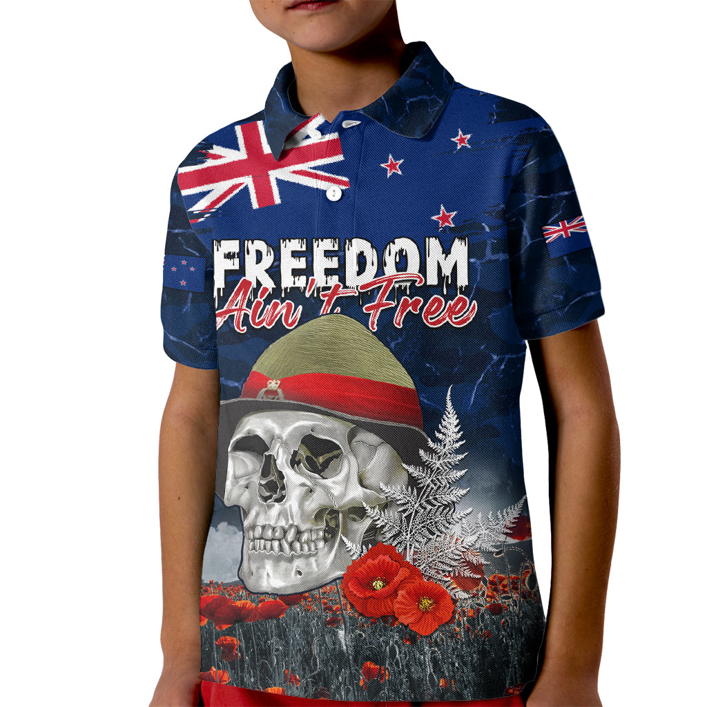 New Zealand ANZAC Day Kid Polo Shirt Freedom Ain't Free