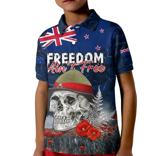 New Zealand ANZAC Day Kid Polo Shirt Freedom Ain't Free