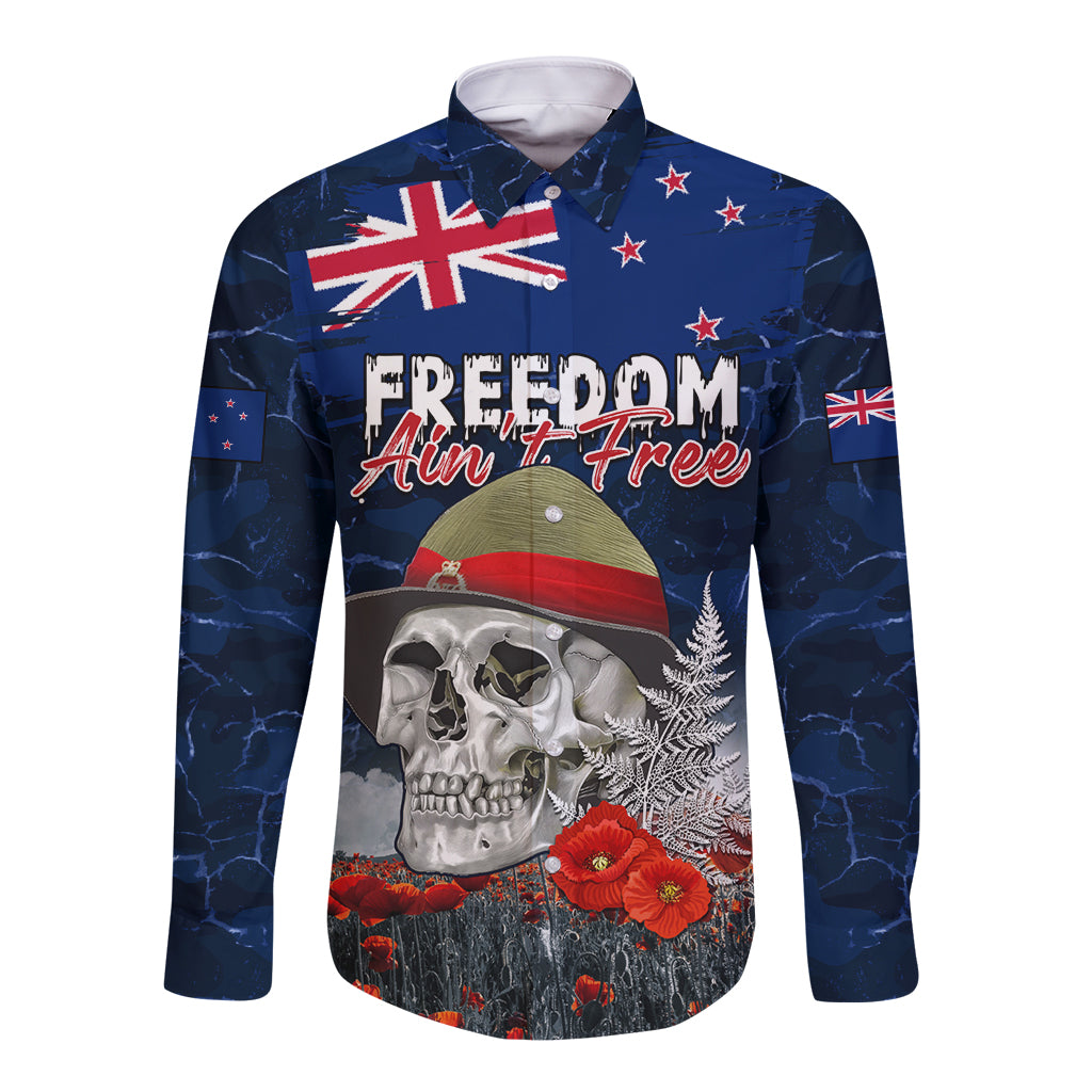 New Zealand ANZAC Day Long Sleeve Button Shirt Freedom Ain't Free