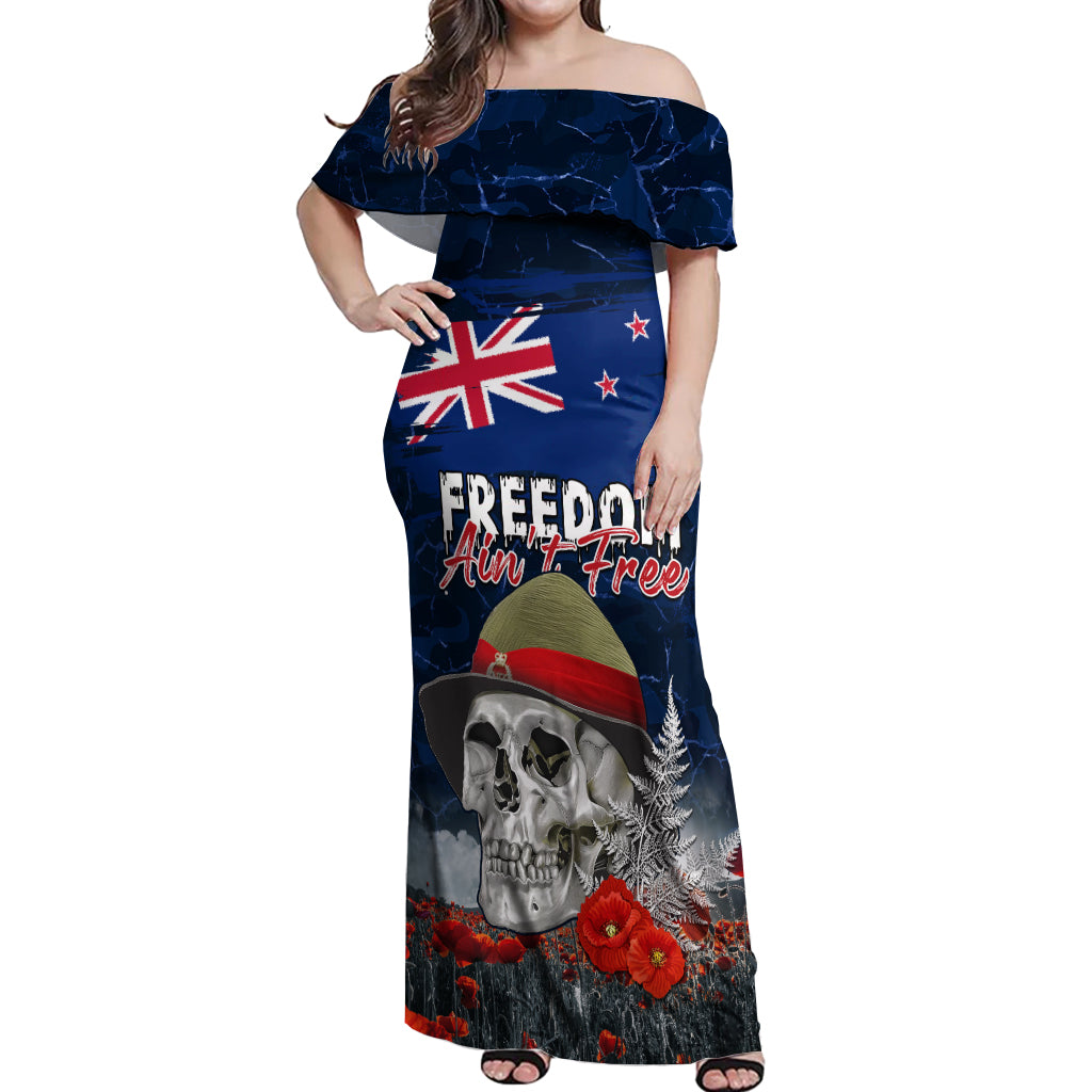New Zealand ANZAC Day Off Shoulder Maxi Dress Freedom Ain't Free