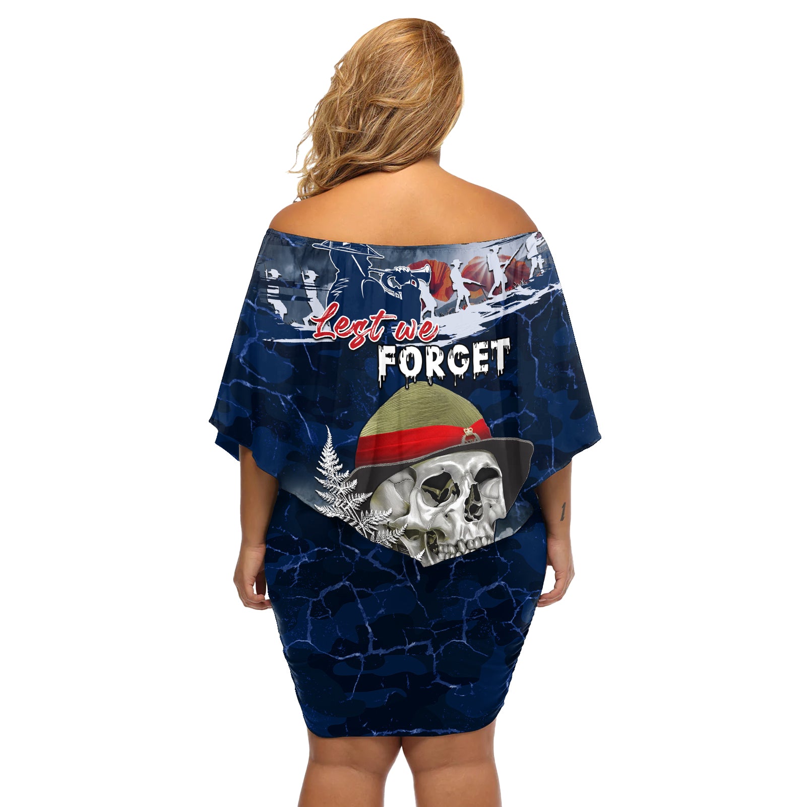 New Zealand ANZAC Day Off Shoulder Short Dress Freedom Ain't Free