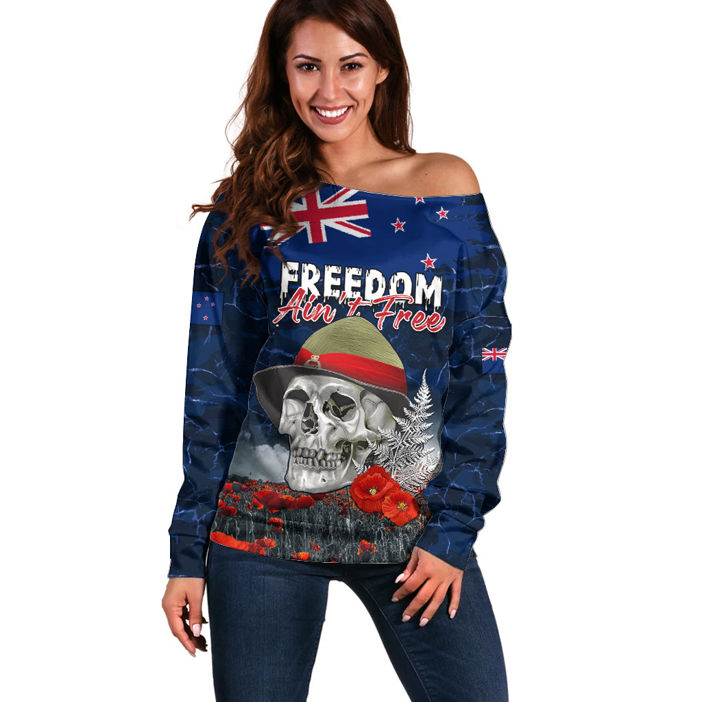 New Zealand ANZAC Day Off Shoulder Sweater Freedom Ain't Free