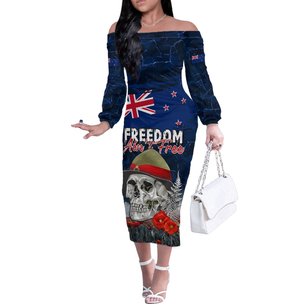 New Zealand ANZAC Day Off The Shoulder Long Sleeve Dress Freedom Ain't Free