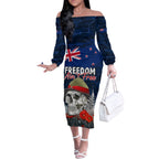 New Zealand ANZAC Day Off The Shoulder Long Sleeve Dress Freedom Ain't Free