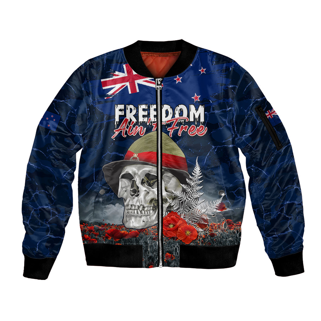 New Zealand ANZAC Day Sleeve Zip Bomber Jacket Freedom Ain't Free