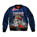 New Zealand ANZAC Day Sleeve Zip Bomber Jacket Freedom Ain't Free