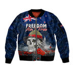 New Zealand ANZAC Day Sleeve Zip Bomber Jacket Freedom Ain't Free