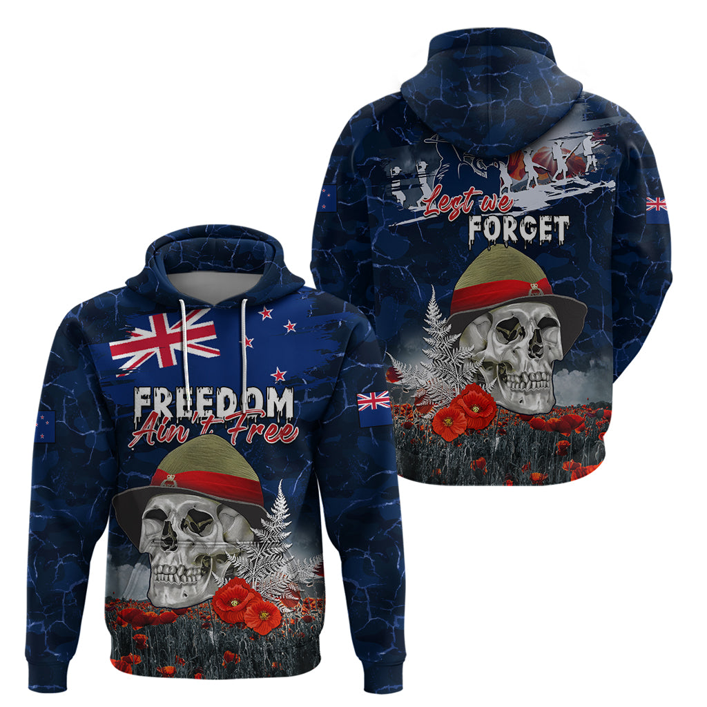 New Zealand ANZAC Day Zip Hoodie Freedom Ain't Free