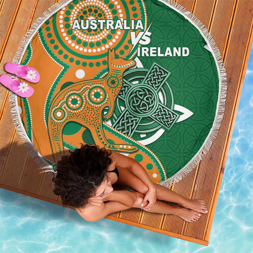 Australia And Ireland Rugby Beach Blanket Walllabies And Shamrock Together
