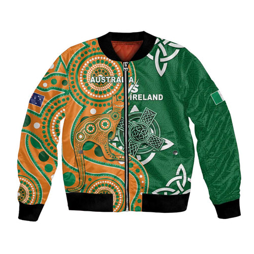 Australia And Ireland Rugby Custom Bomber Jacket Walllabies And Shamrock Together