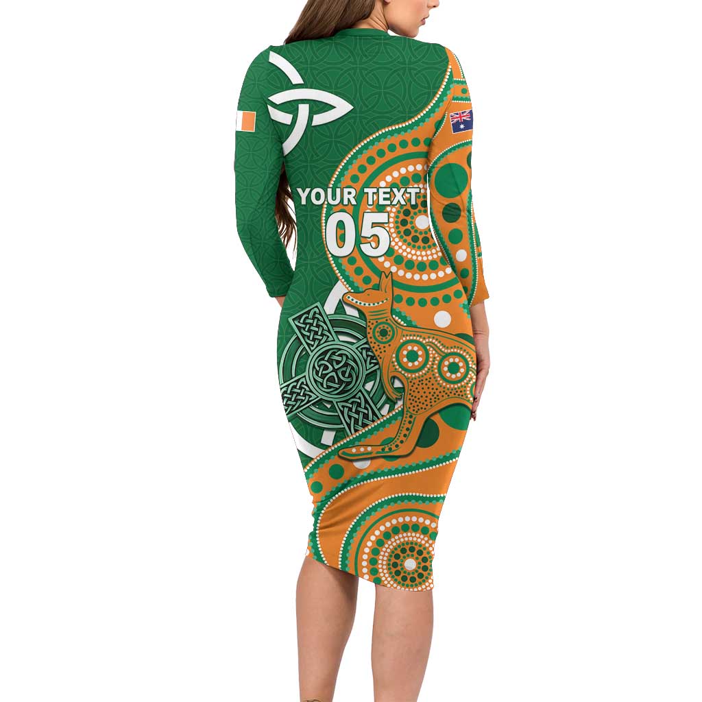 Australia And Ireland Rugby Custom Family Matching Long Sleeve Bodycon Dress and Hawaiian Shirt Walllabies And Shamrock Together