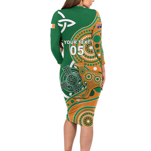 Australia And Ireland Rugby Custom Family Matching Long Sleeve Bodycon Dress and Hawaiian Shirt Walllabies And Shamrock Together