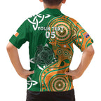 Australia And Ireland Rugby Custom Family Matching Off The Shoulder Long Sleeve Dress and Hawaiian Shirt Walllabies And Shamrock Together