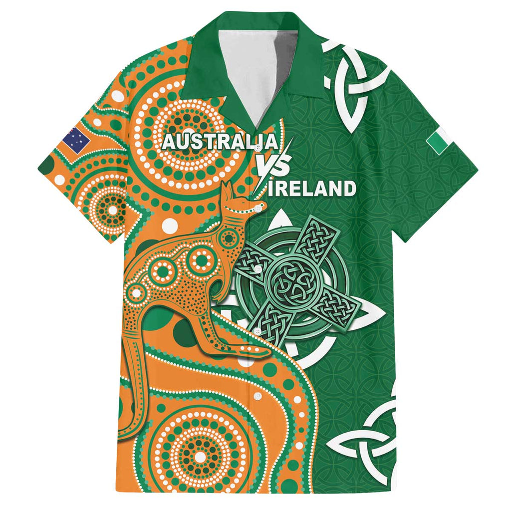 Australia And Ireland Rugby Custom Family Matching Off The Shoulder Long Sleeve Dress and Hawaiian Shirt Walllabies And Shamrock Together