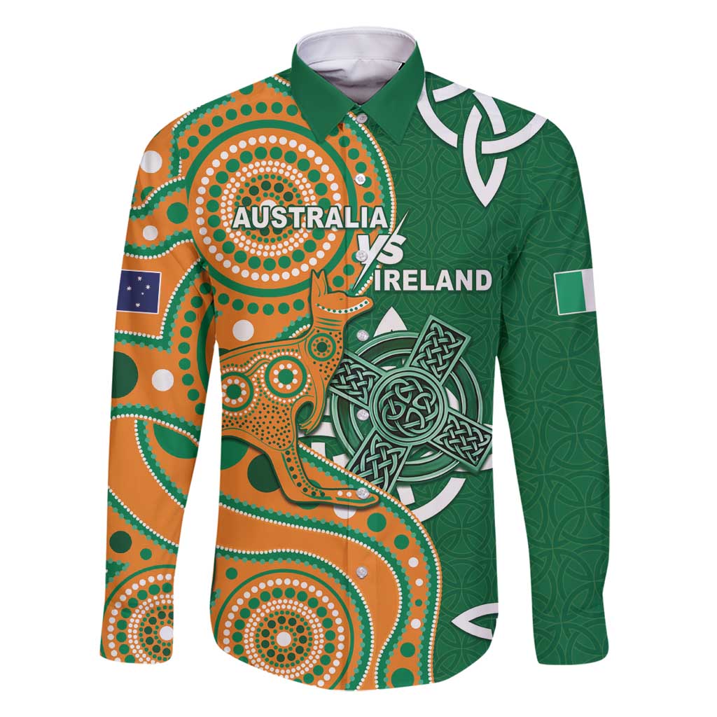 Australia And Ireland Rugby Custom Family Matching Off Shoulder Short Dress and Hawaiian Shirt Walllabies And Shamrock Together