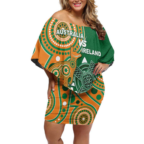 Australia And Ireland Rugby Custom Family Matching Off Shoulder Short Dress and Hawaiian Shirt Walllabies And Shamrock Together