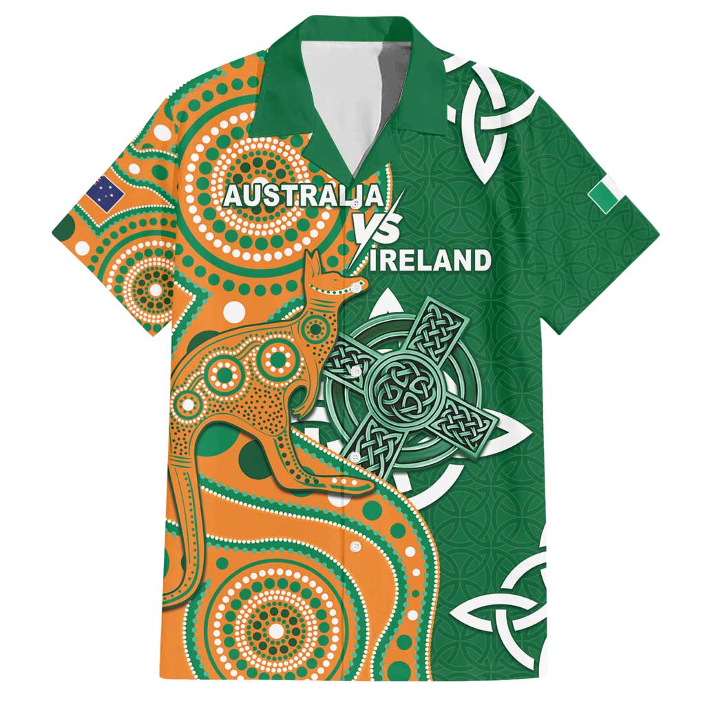Australia And Ireland Rugby Custom Family Matching Short Sleeve Bodycon Dress and Hawaiian Shirt Walllabies And Shamrock Together