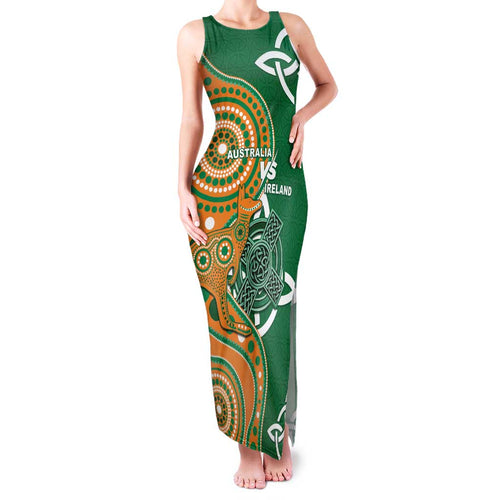 Australia And Ireland Rugby Custom Family Matching Tank Maxi Dress and Hawaiian Shirt Walllabies And Shamrock Together
