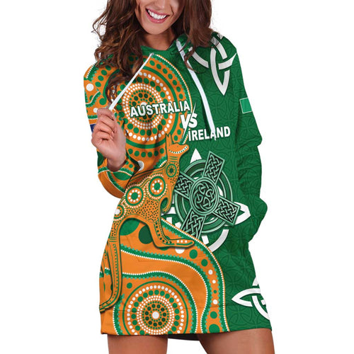 Australia And Ireland Rugby Custom Hoodie Dress Walllabies And Shamrock Together
