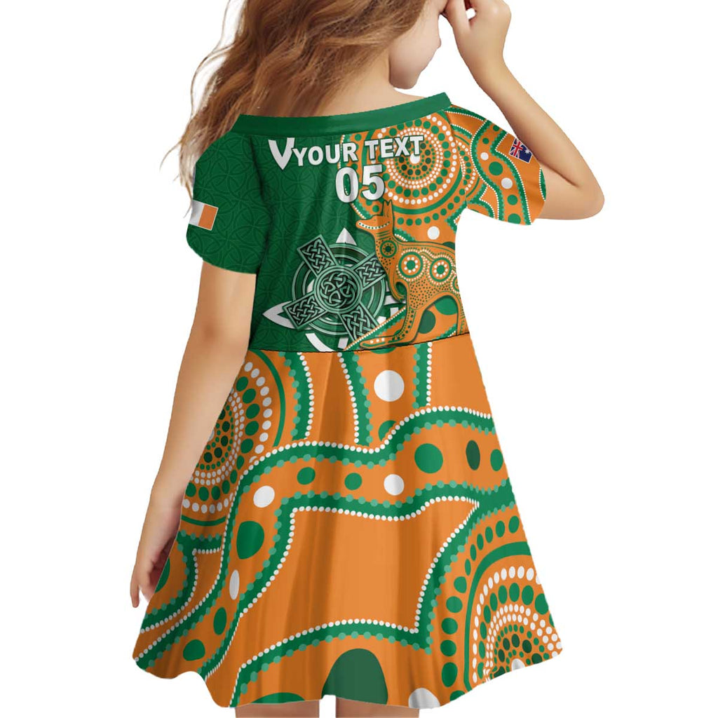 Australia And Ireland Rugby Custom Kid Short Sleeve Dress Walllabies And Shamrock Together