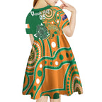 Australia And Ireland Rugby Custom Kid Short Sleeve Dress Walllabies And Shamrock Together
