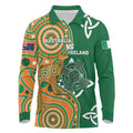 Australia And Ireland Rugby Custom Long Sleeve Polo Shirt Walllabies And Shamrock Together