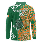 Australia And Ireland Rugby Custom Long Sleeve Polo Shirt Walllabies And Shamrock Together