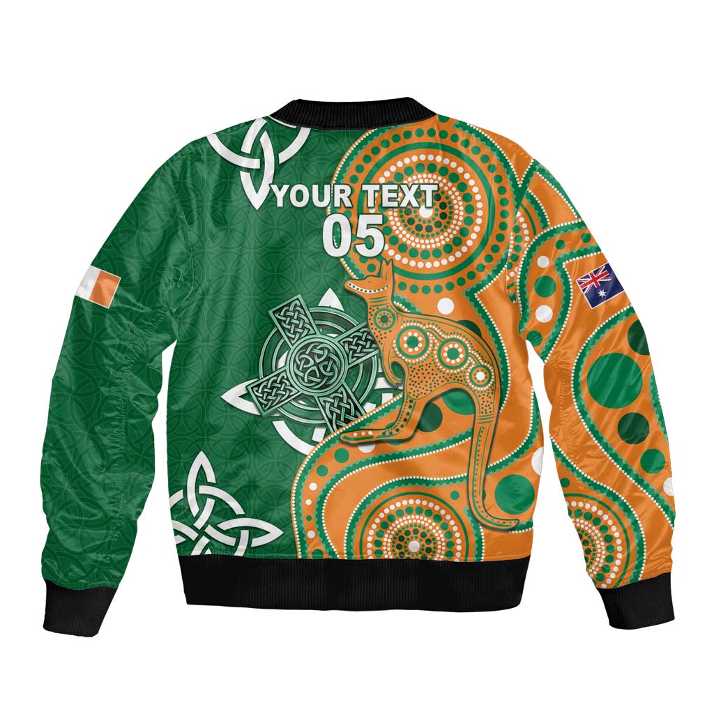 Australia And Ireland Rugby Custom Sleeve Zip Bomber Jacket Walllabies And Shamrock Together