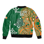 Australia And Ireland Rugby Custom Sleeve Zip Bomber Jacket Walllabies And Shamrock Together