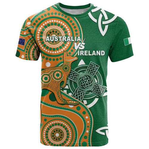 Australia And Ireland Rugby Custom T Shirt Walllabies And Shamrock Together