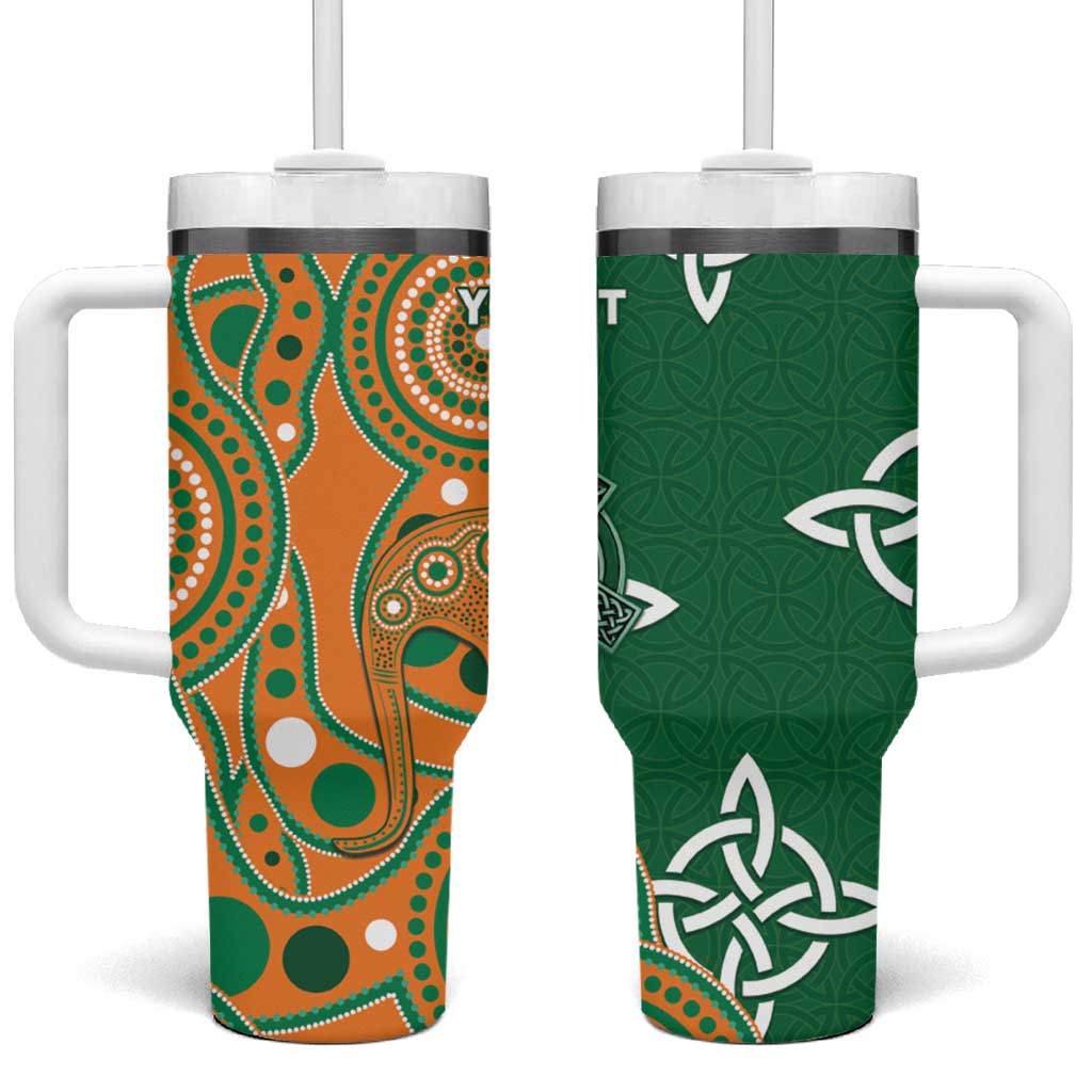 Australia And Ireland Rugby Custom Tumbler With Handle Walllabies And Shamrock Together