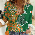 Australia And Ireland Rugby Custom Women Casual Shirt Walllabies And Shamrock Together