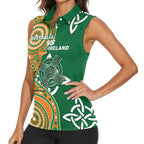 Australia And Ireland Rugby Custom Women Sleeveless Polo Shirt Walllabies And Shamrock Together