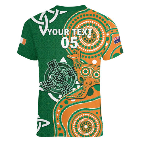Australia And Ireland Rugby Custom Women V-Neck T-Shirt Walllabies And Shamrock Together