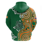 Australia And Ireland Rugby Custom Zip Hoodie Walllabies And Shamrock Together